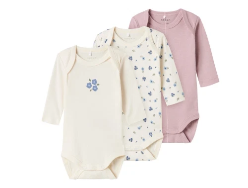 Name It body 3-pak i beige og rosa nuancer med blomsterprint