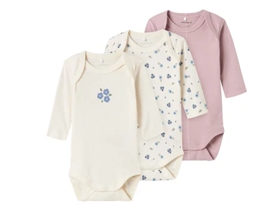 Name It body 3-pak i beige og rosa nuancer med blomsterprint