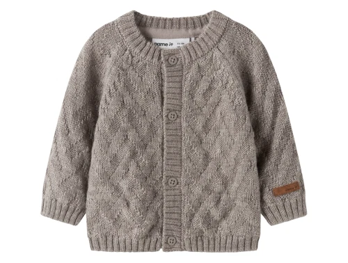 Name It merinould strikcardigan i gråbrun nuance