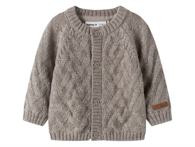 Name It merinould strikcardigan i gråbrun nuance