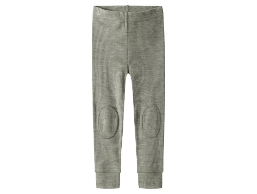 Name It leggings i dried sage grøn nuance i merinould med ribmønster og knæforstærkning set forfra