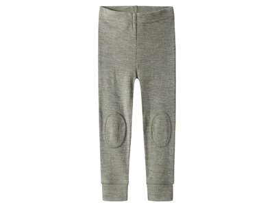 Name It leggings i dried sage grøn nuance i merinould med ribmønster og knæforstærkning set forfra