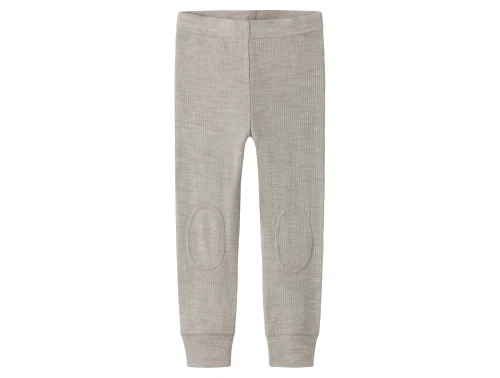 Name It leggings i nacreous cloud lys grå nuance i merinould med ribmønster og knæforstærkning set forfra