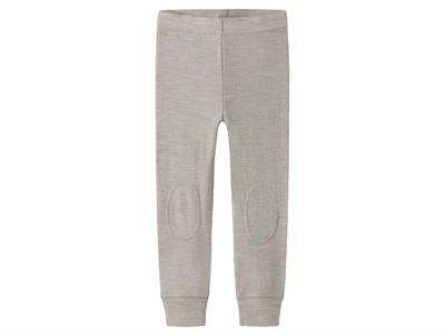 Name It leggings i nacreous cloud lys grå nuance i merinould med ribmønster og knæforstærkning set forfra