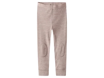 Name It leggings i shadow gray lys grå nuance i merinould med ribmønster og knæforstærkning set forfra