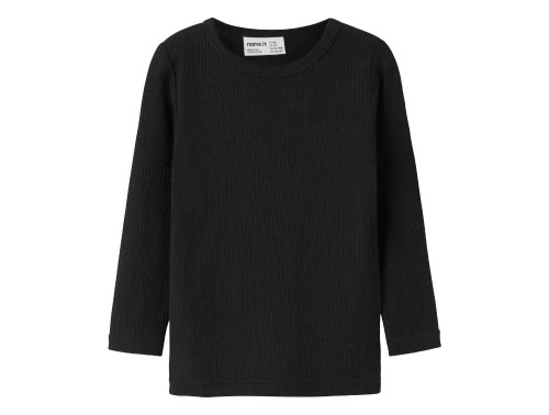 Name It uld bluse i sort merinould med ribstruktur