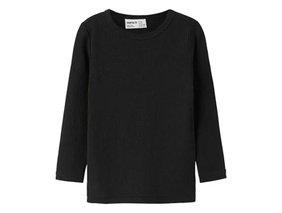 Name It uld bluse i sort merinould med ribstruktur