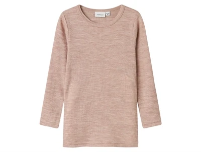 Name It uld bluse i støvet rosa nuance shadow gray med ribstruktur