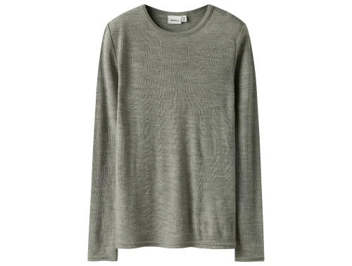 Name It t-shirt dried sage i merinould med rib mønster set forfra