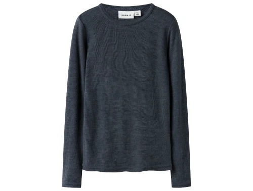 Name It t-shirt ombre blue i merinould med rib mønster set forfra