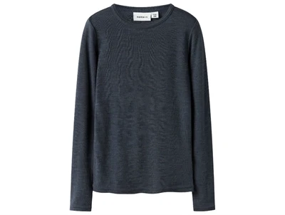 Name It t-shirt ombre blue i merinould med rib mønster set forfra