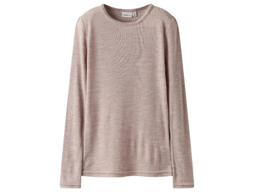 Name It t-shirt shadow gray i merinould med rib mønster set forfra