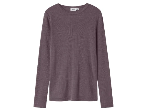 Name It t-shirt sparrow i merinould med rib mønster set forfra