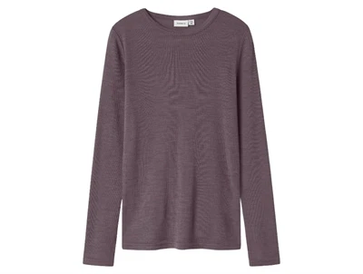 Name It t-shirt sparrow i merinould med rib mønster set forfra