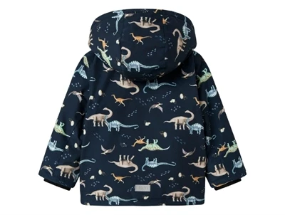 Name It vinterjakke mørkeblå med dinosaurprint set bagfra