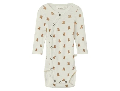 Lil' Atelier wrap body turtledove melange i uld modal med bamseprint