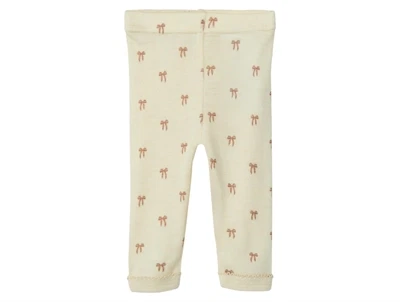 Lil' Atelier leggings turtledove melange i uld modal med sløjfeprint