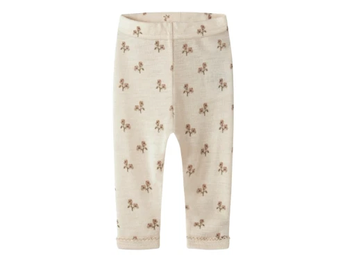 Lil\' Atelier merinould leggings i råhvid nuance med blomsterprint