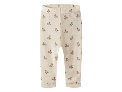 Lil' Atelier merinould leggings i råhvid nuance med blomsterprint
