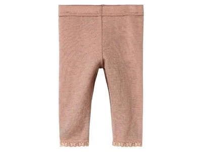 Lil' Atelier leggings roebuck i merinould med blondekant