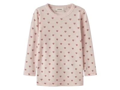 Lil' Atelier merinould bluse i lyserød nuance med hjerteprint