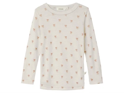 Lil' Atelier bluse turtledove melange i uld modal med sløjfeprint
