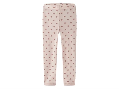 Lil' Atelier merinould leggings i lyserød nuance med hjerteprint
