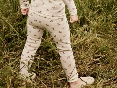 Lil\' Atelier merinould leggings i råhvid nuance med blomsterprint