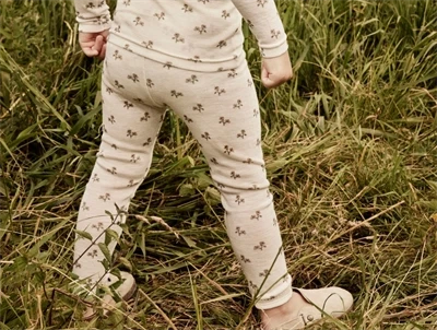 Lil' Atelier merinould leggings i råhvid nuance med blomsterprint