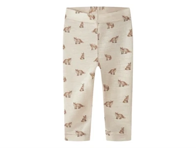 Lil' Atelier merinould leggings i råhvid nuance med ræveprint