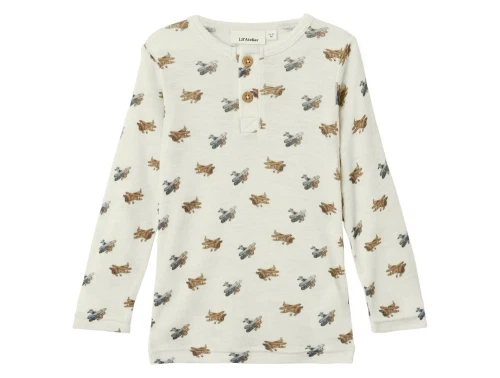 Lil\' Atelier bluse turtledove melange i uld modal med flyprint