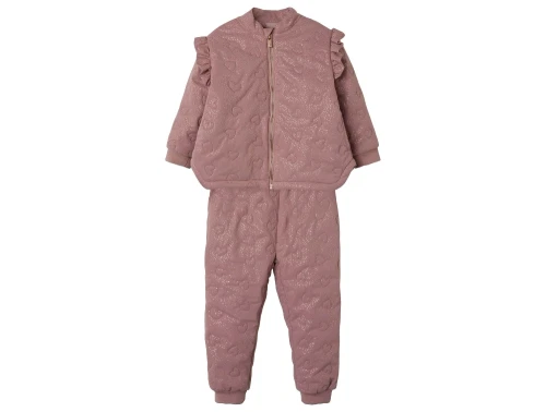 Name It termosæt i rosa med quilt og flæser set forfra