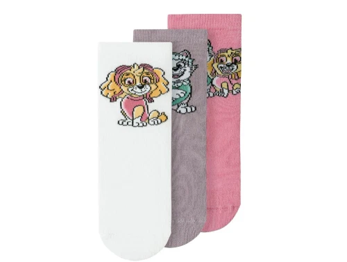 3-pak strømper fra Name It med Paw Patrol i hvid, lilla og rosa