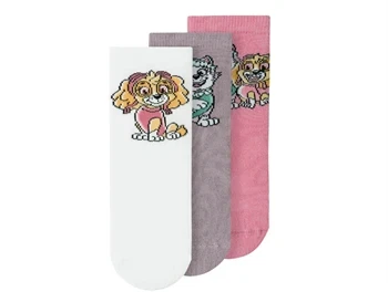 3-pak strømper fra Name It med Paw Patrol i hvid, lilla og rosa