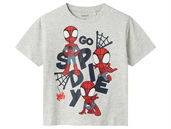 Grå t-shirt fra Name It med Spider-Man motiv og tekst