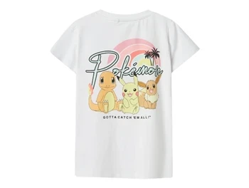 name it t-shirt i hvid med pokemonmotiv og tre figurer, set bagfra
