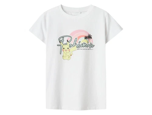 name it t-shirt i hvid med pokemonmotiv og regnbue, set forfra