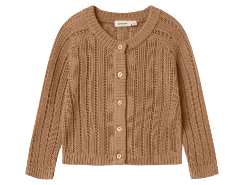 Lil\' Atelier strikcardigan i brun nuance set forfra