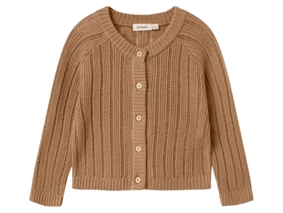 Lil' Atelier strikcardigan i brun nuance set forfra