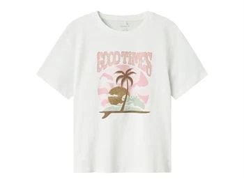 t-shirt fra Name It i hvid med palme og glimmerprint