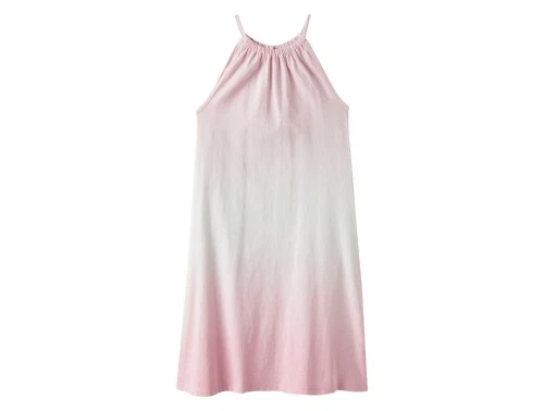 name it midi dress i lyserød med tynde stropper og buet kant, set forfra