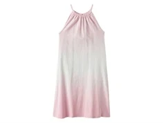 name it midi dress i lyserød med tynde stropper og buet kant, set forfra