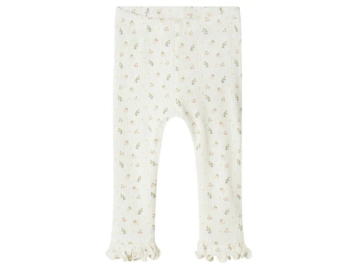 Lil\' Atelier leggings i coconut milk med kirsebærprint og flæsekant