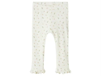 Lil' Atelier leggings i coconut milk med kirsebærprint og flæsekant