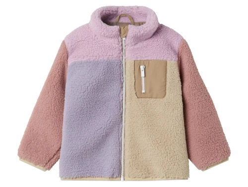 Name It teddyjakke violet med farveblokke forside