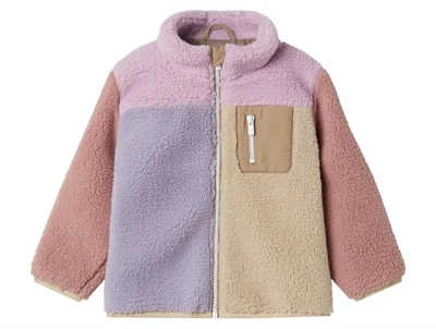 Name It teddyjakke violet med farveblokke forside