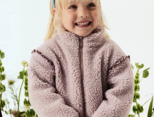 Name It teddyjakke violet med flæsedetaljer model