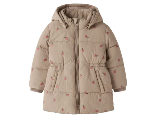 Name It pufferjakke i beige nuance med broderede æbler