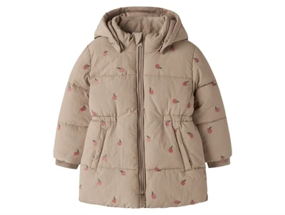 Name It pufferjakke i beige nuance med broderede æbler