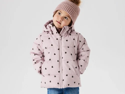 Name It pufferjakke i violet ice med hjerteprint på barn